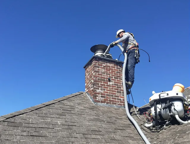 Dedicated Hopkinton Chimney Sweep team member cleaning a chimney in Hopkinton, MA