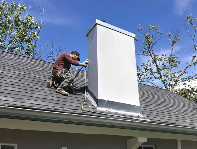 Hopkinton Chimney Sweep team member finishing chimney construction in Hopkinton, MA