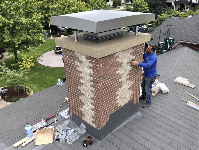 Hopkinton Chimney Sweep team working on a custom chimney remodel in Hopkinton, MA