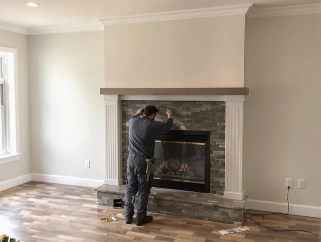 Hopkinton Chimney Sweep finishing a custom fireplace install in Hopkinton, MA